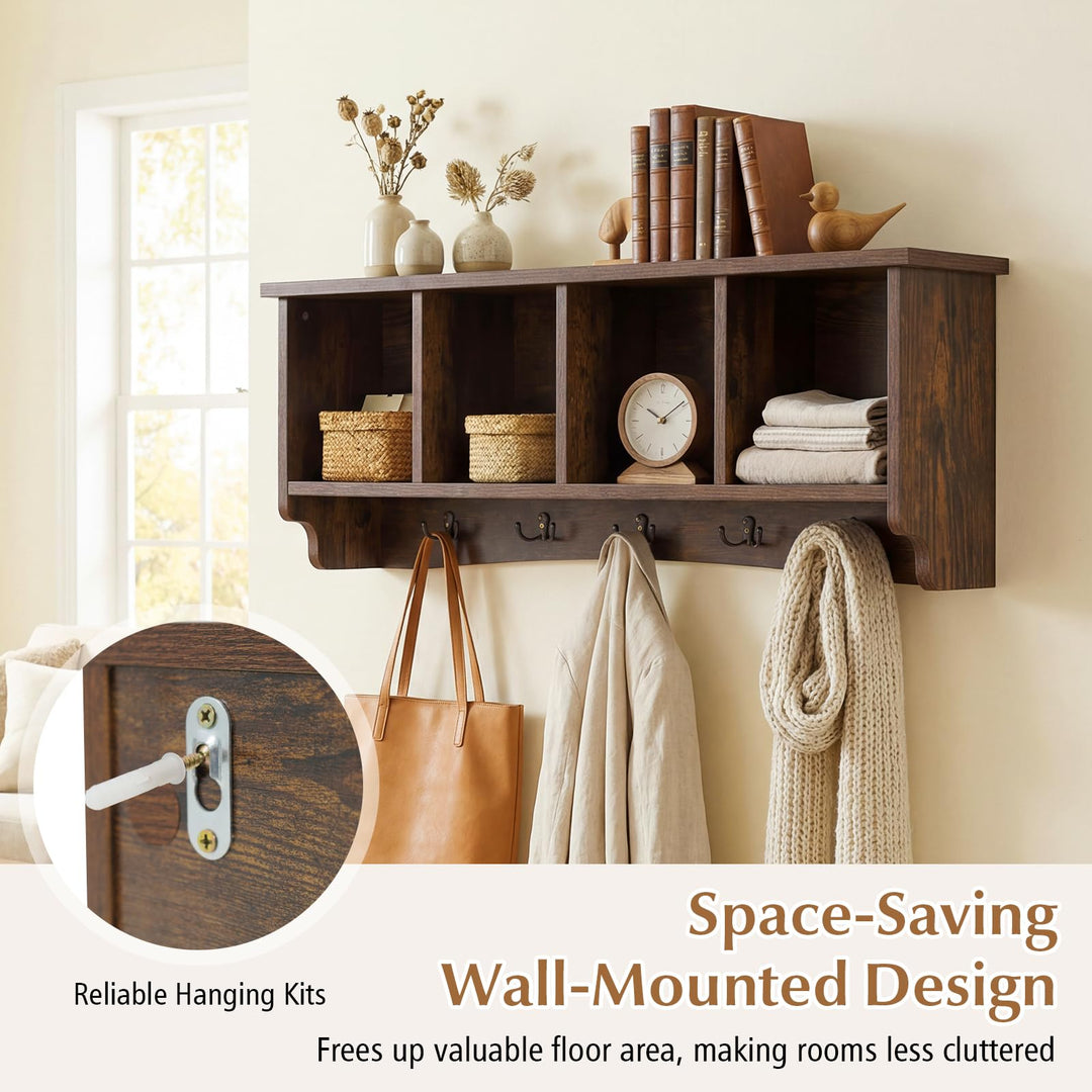 Giantex Wall Mounted Coat Rack with 4 Cubbies &amp; 5 Double Hooks