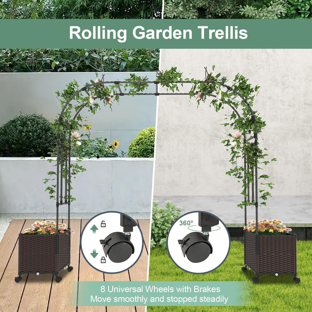 Giantex 6.6 FT Garden Arch with Trellis and 2 Planter Boxes