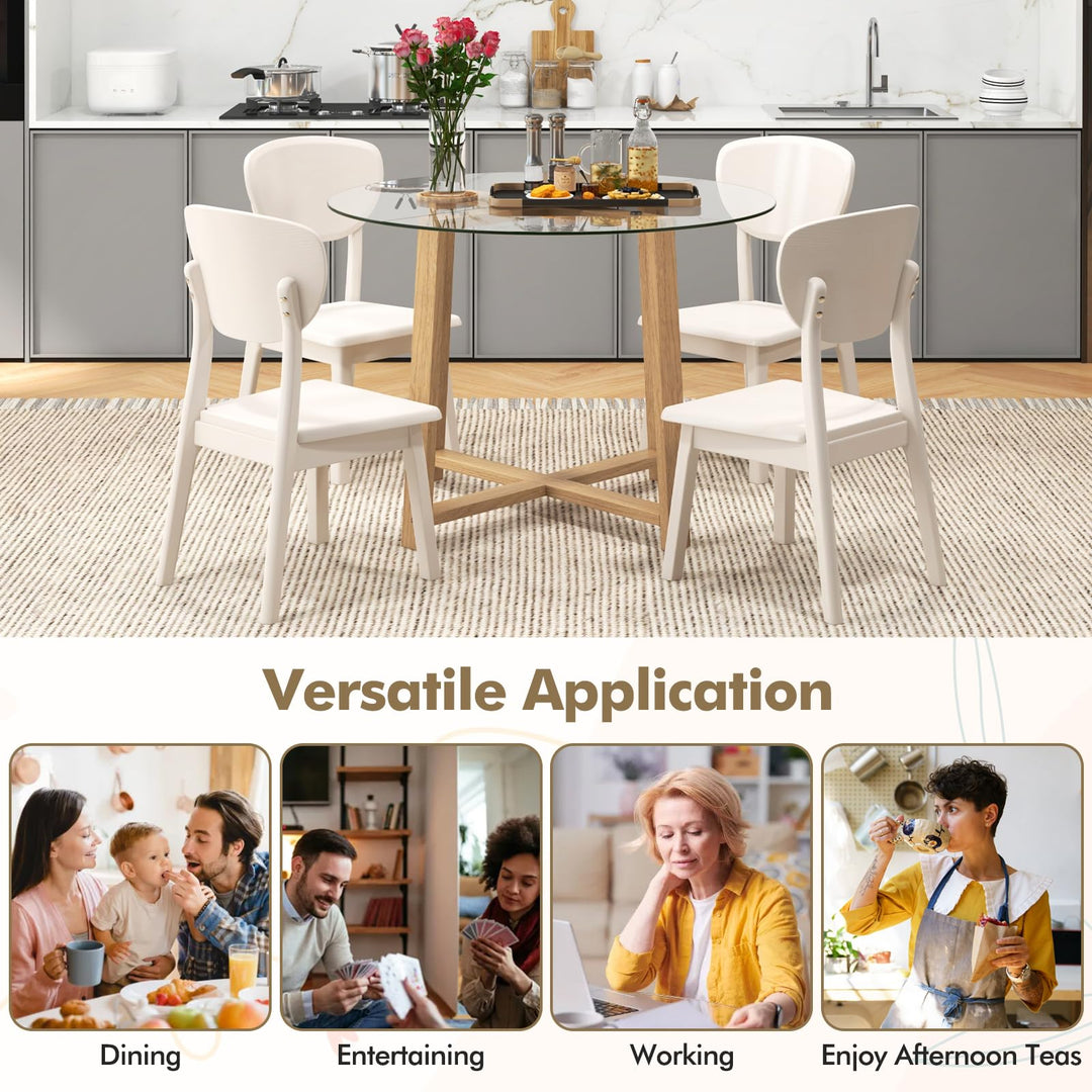 Giantex 42” Round Dining Table for 4, Kitchen Table with 0.3” Tempered Glass Tabletop, Rubber Wood Legs