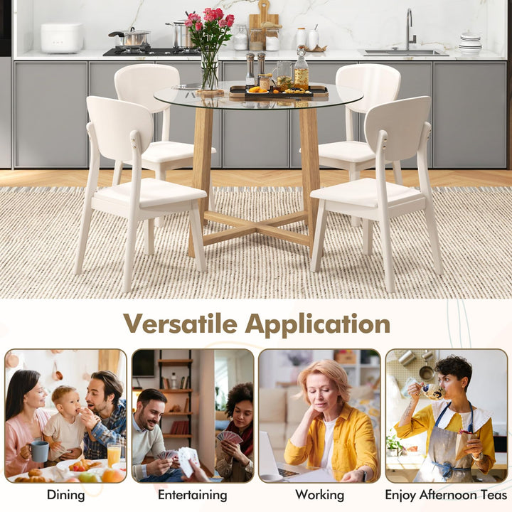 Giantex 42” Round Dining Table for 4, Kitchen Table with 0.3” Tempered Glass Tabletop, Rubber Wood Legs