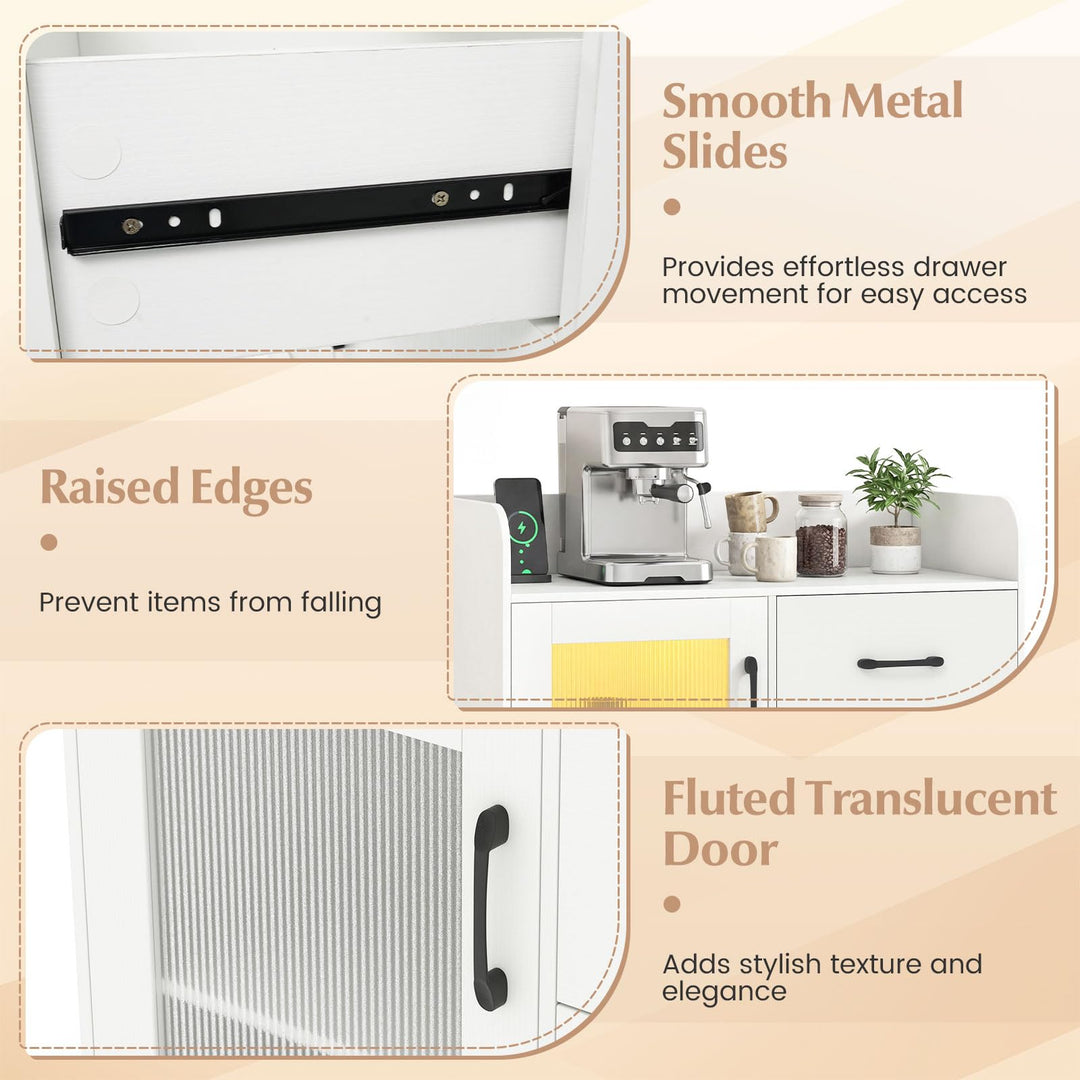 Giantex RGB LED Buffet Sideboard | White Kitchen Storage Cabinet with Charging Station