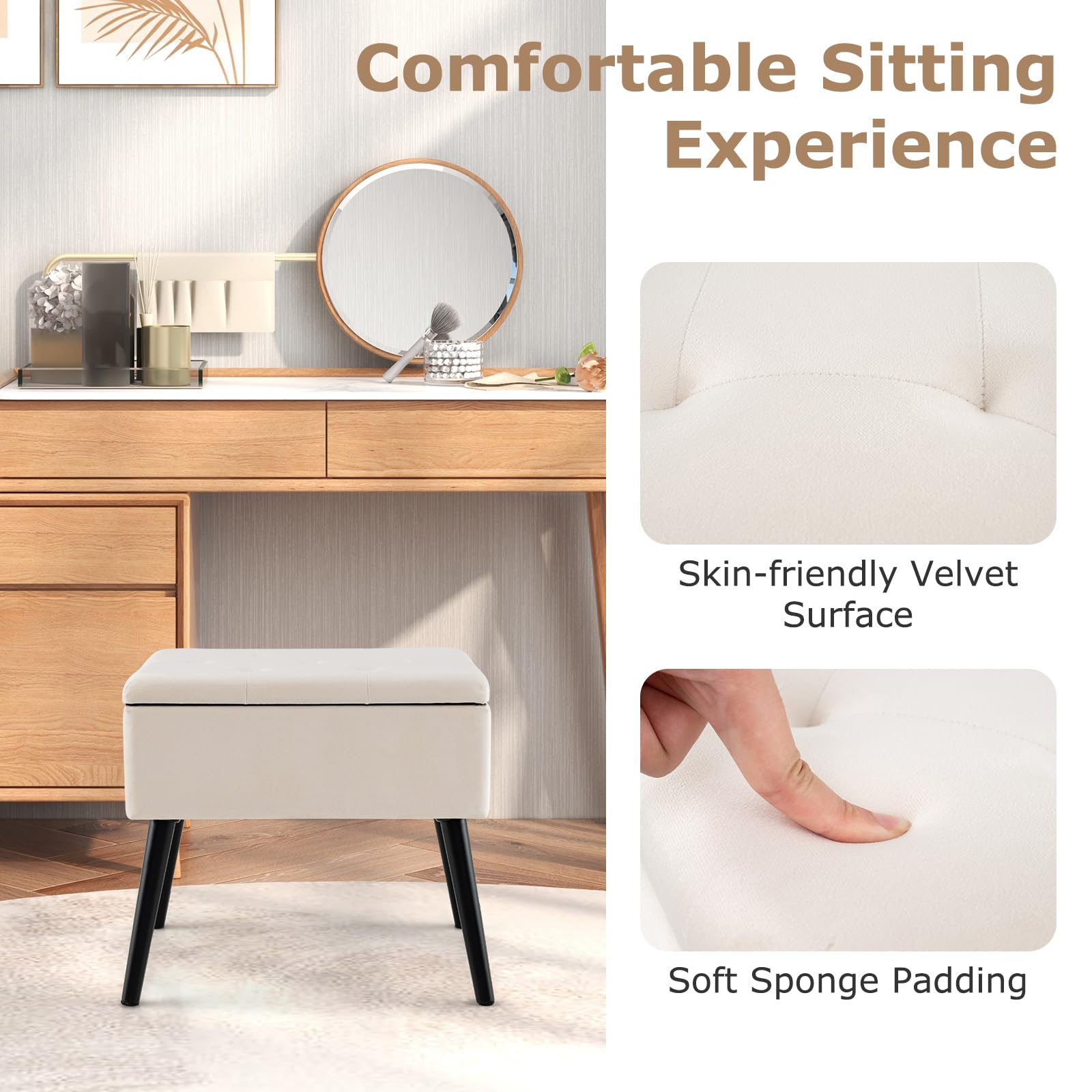 Giantex 20" Ottoman with Storage - Set of 1/2 Makeup Vanity Bench with Flip Top Storage