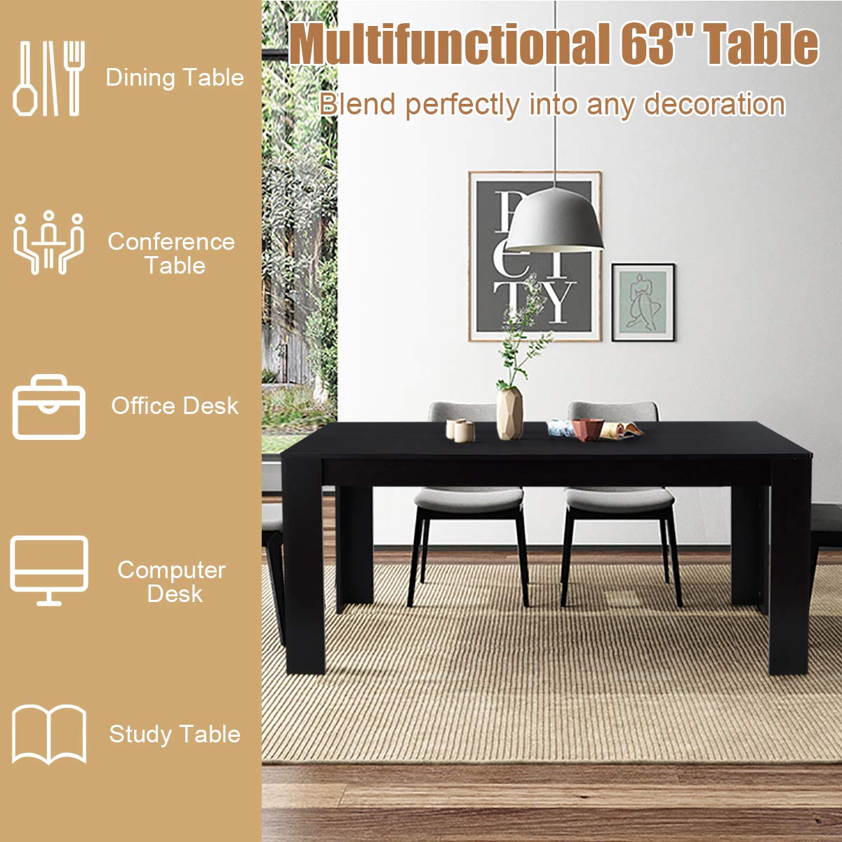 Giantex Dining Table for 6-8, Wood Rectangular Table, 63" L x 31.5" W x 30" H Large Farmhouse Center Table