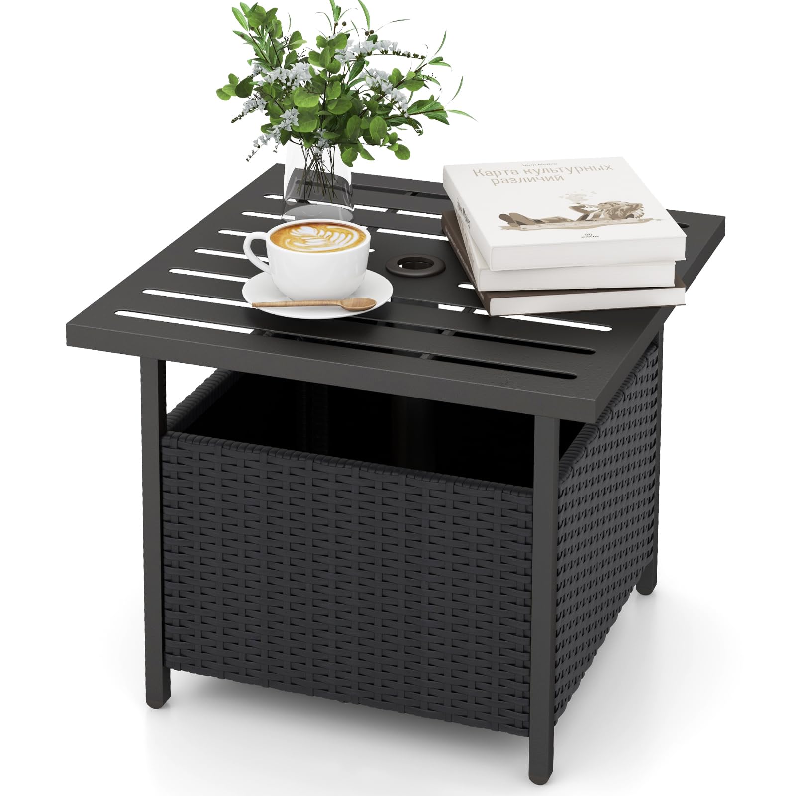 Giantex Patio Rattan Wicker Umbrella Side Table