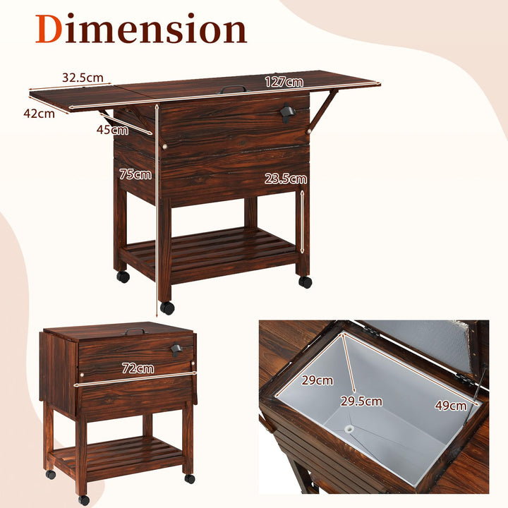 Giantex Wooden Rolling Ice Chest with Foldable Side Shelves