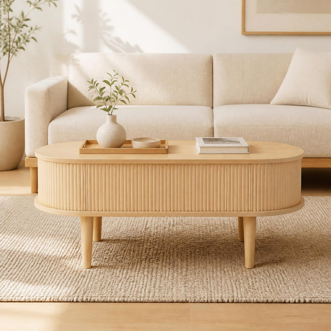 GIANTEX 39.5" Oval Lift Top Coffee Table with Storage