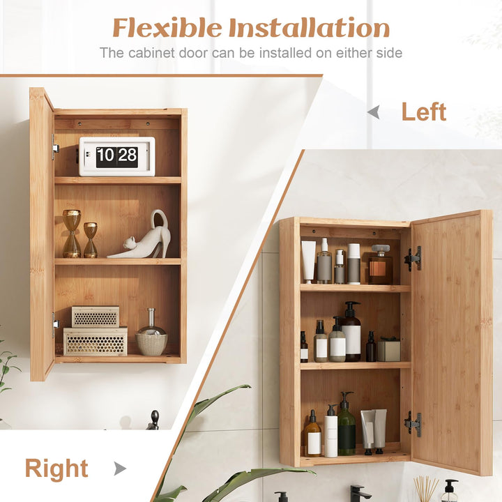 Giantex Medicine Cabinet Mirror, Bathroom Wall Cabinet with Reversible Single Door, 2 Adjustable Shelves