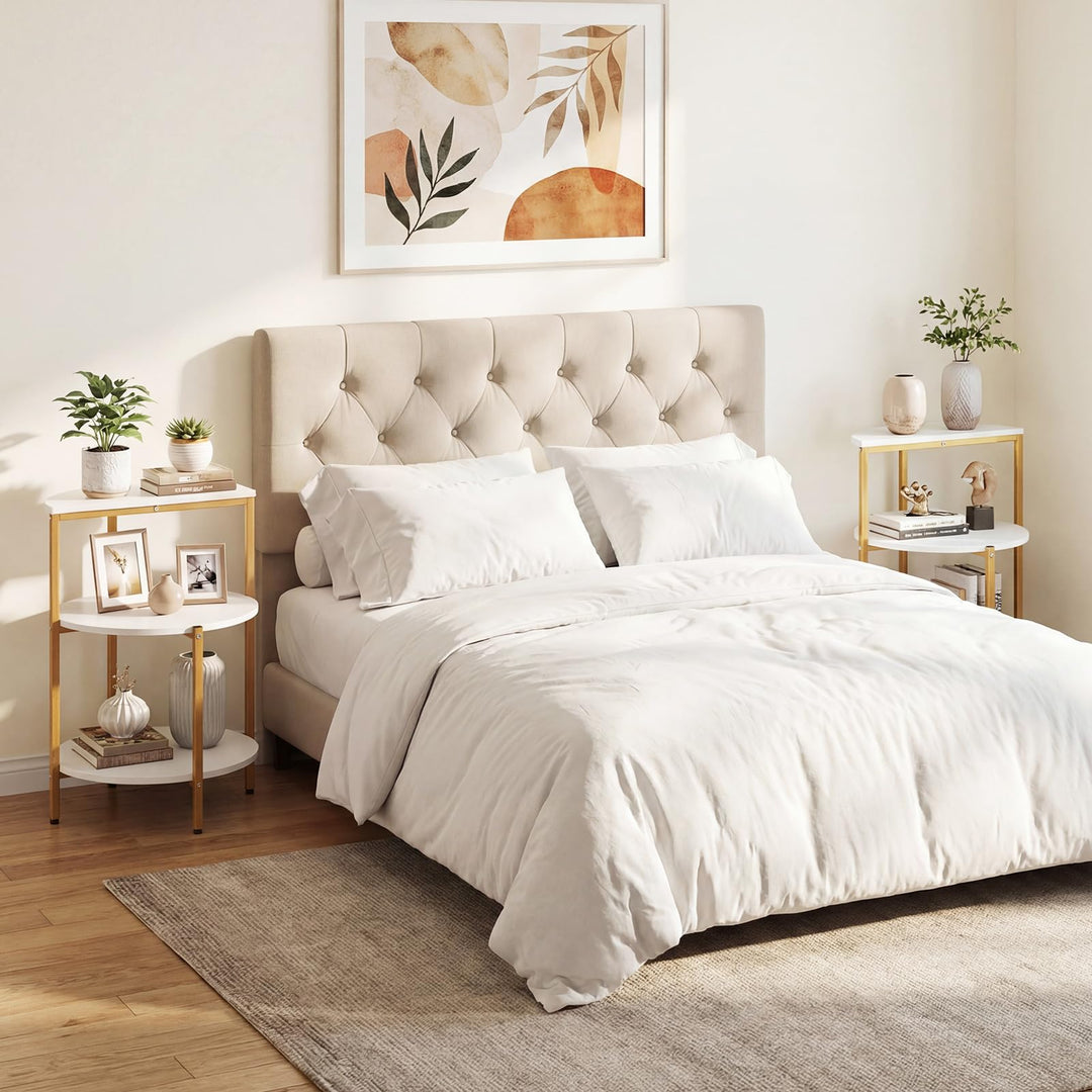 Giantex 3-Tier Round Side Table - Wood Bedside Sofa End Table with Storage Shelves &amp; Metal Frame