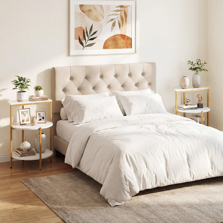 Giantex 3-Tier Round Side Table - Wood Bedside Sofa End Table with Storage Shelves &amp; Metal Frame
