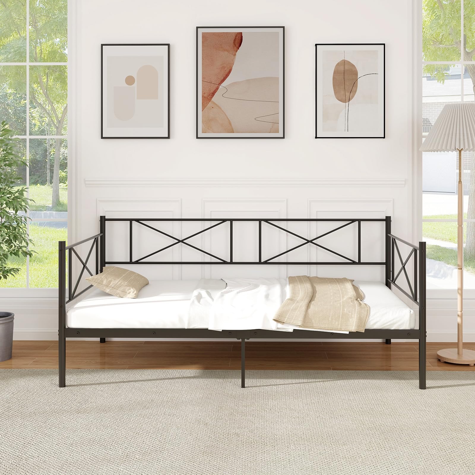 Giantex Twin Size Daybed Frame, Metal Sofa Bed w/Heavy Duty Steel Slats Support