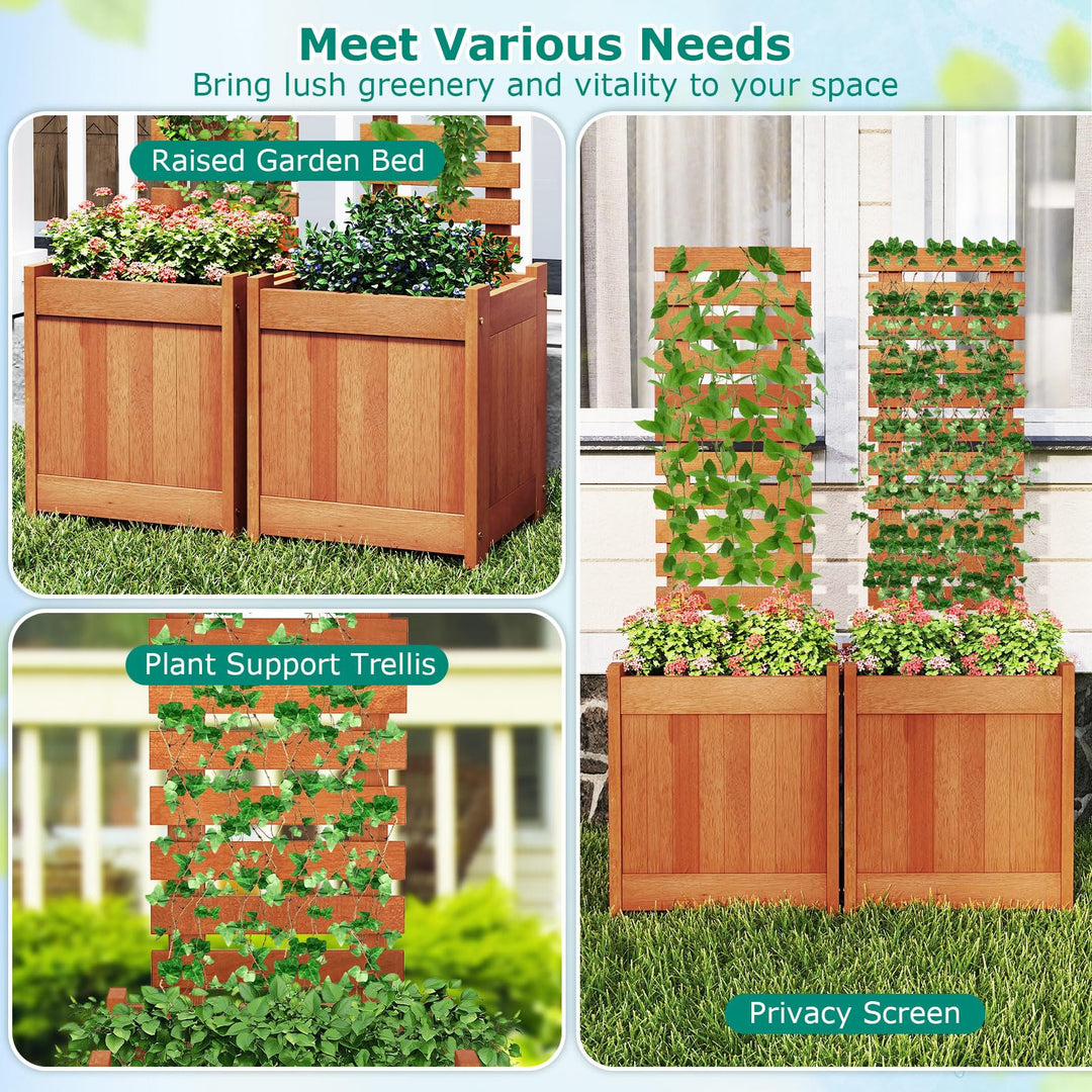 Giantex Outdoor Wooden Raised Garden Bed with Trellis