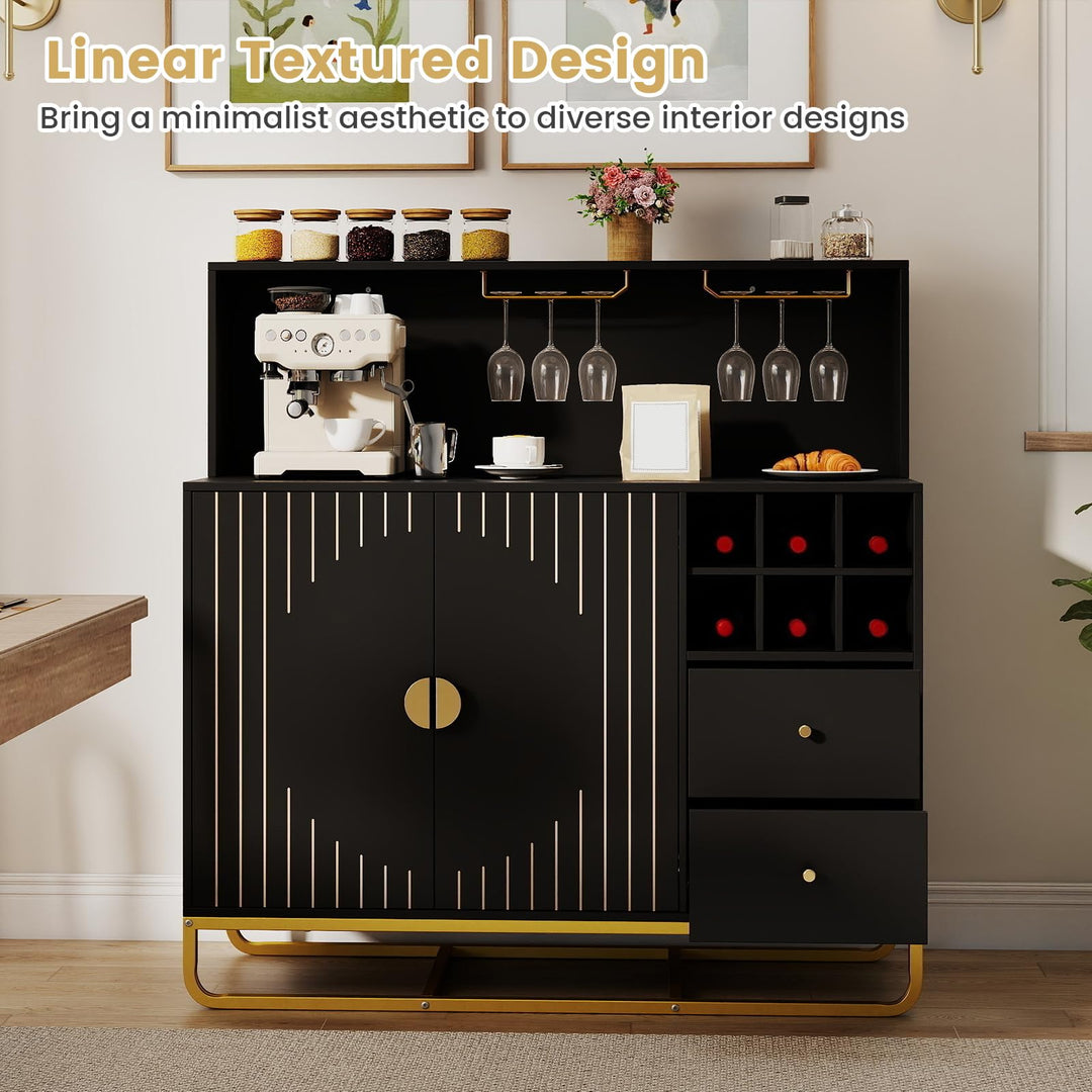 GIANTEX Modern Fluted Bar Cabinet w/Wine Rack