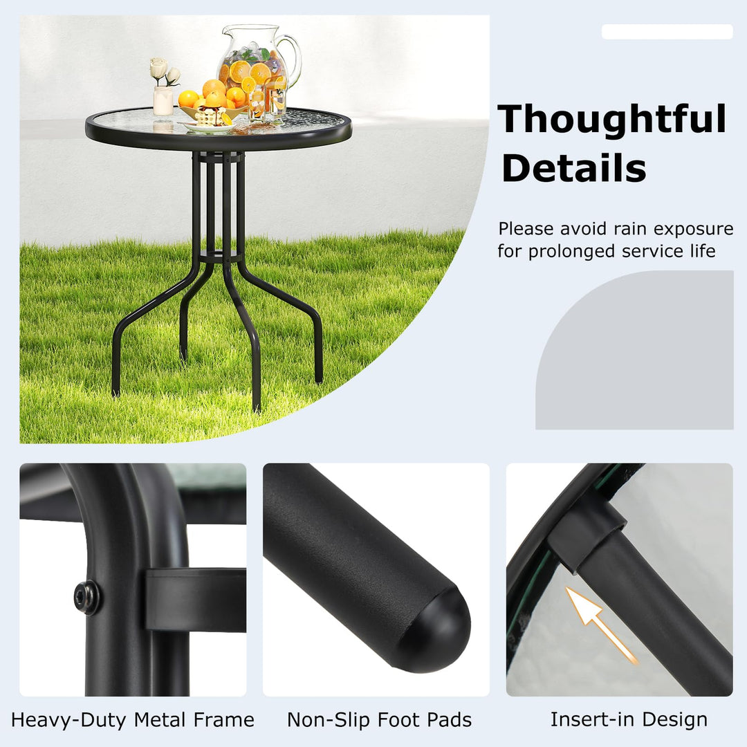 glass patio table umbrella insert Giantex Patio Round Dining Table with Tempered Glass Tabletop and 1.57" Umbrella Hole