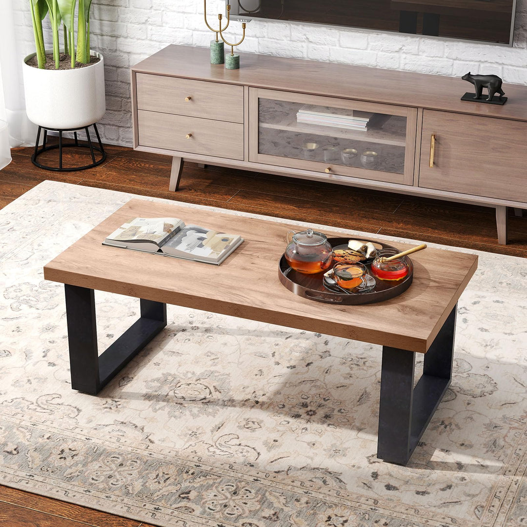 Giantex Rustic Coffee Table 47 Inch Industrial Wood Center Table with 1.8" Tabletop