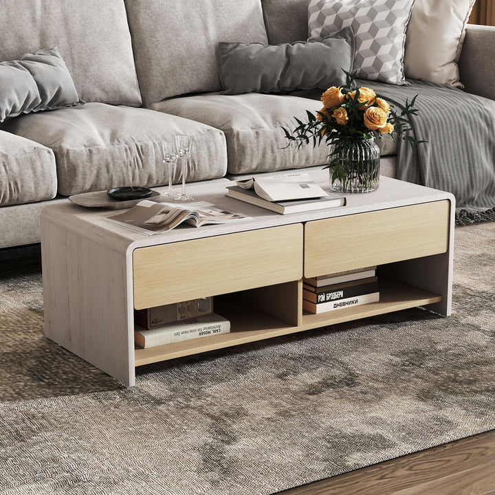 Giantex 43 Inch Modern Rectangle Coffee Table with Storage Drawers