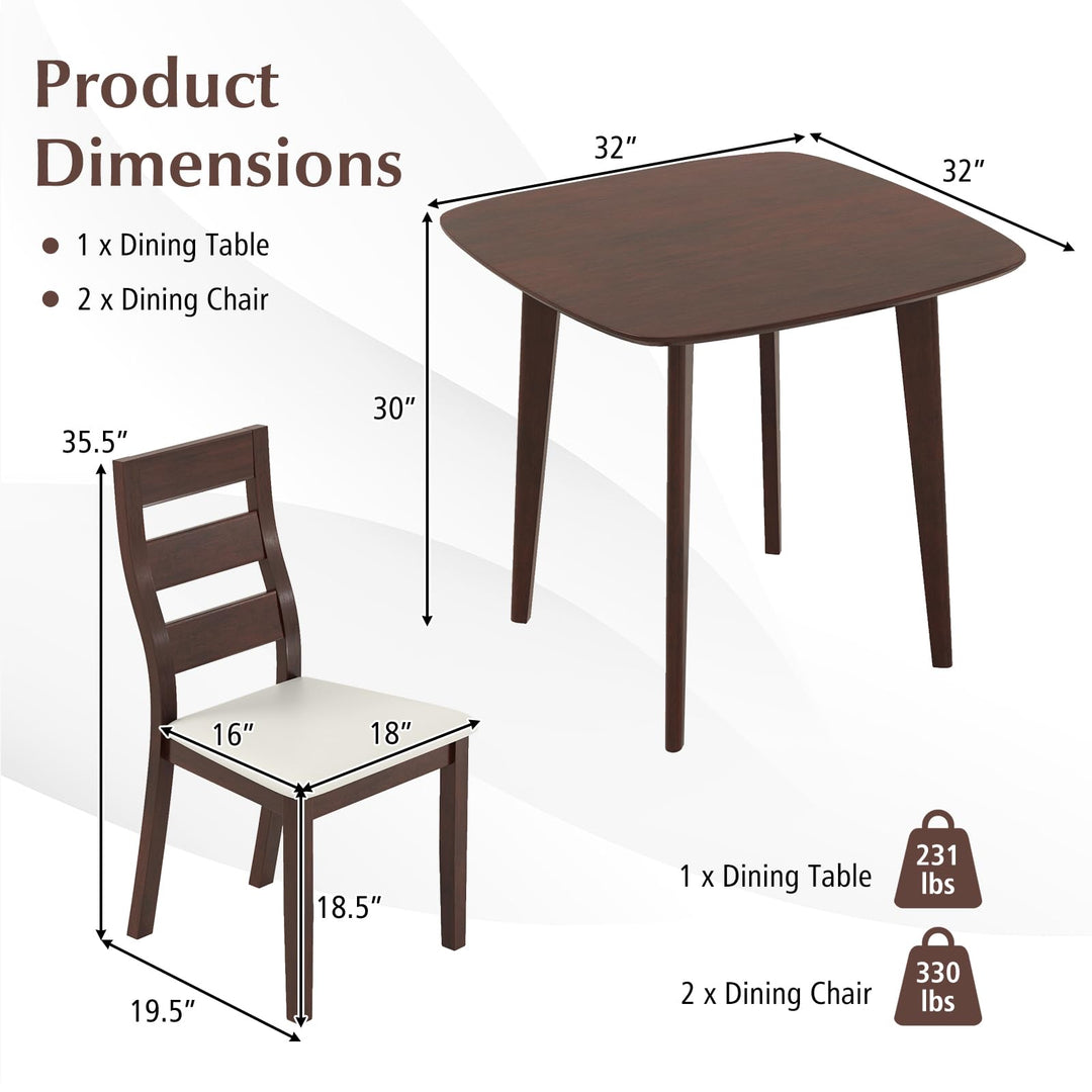 Giantex Wooden Square Kitchen Table and 2 Chairs with Padded Seat