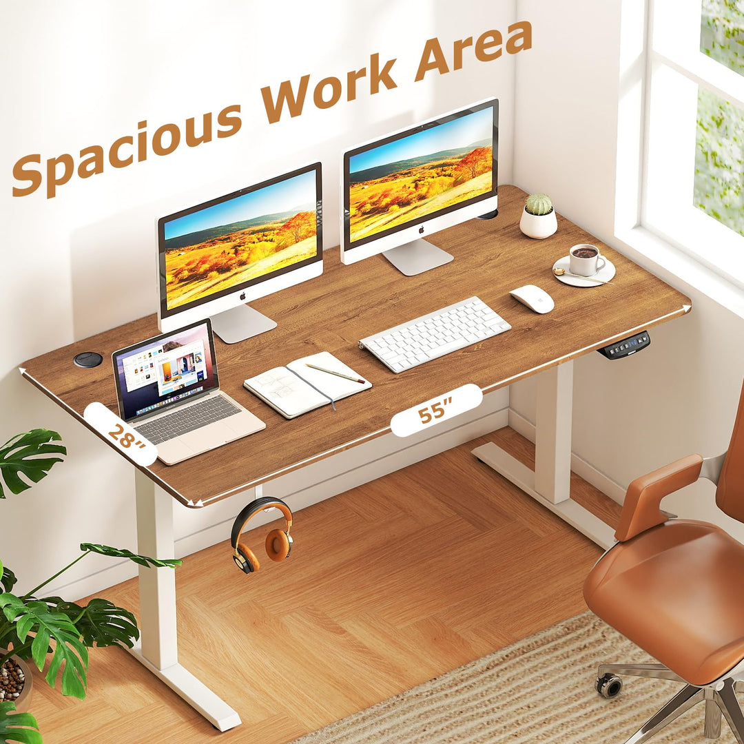 Giantex Electric Dual Motor Standing Desk | 55" x 28" Height Adjustable Sit Stand Computer Workstation w/3 Memory Height