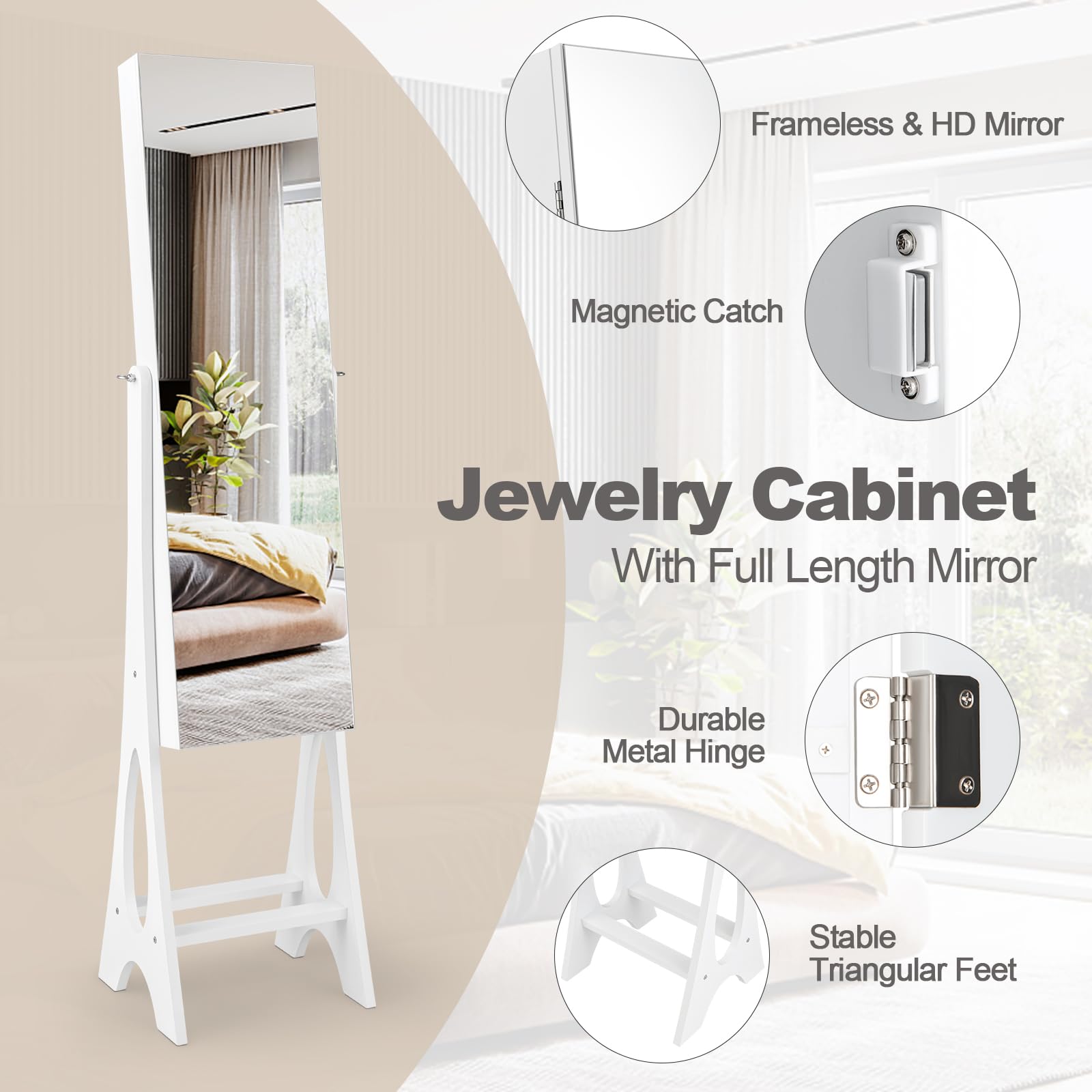 12 LEDs Jewelry Armoire Cabinet with Full-length Mirror - Giantex