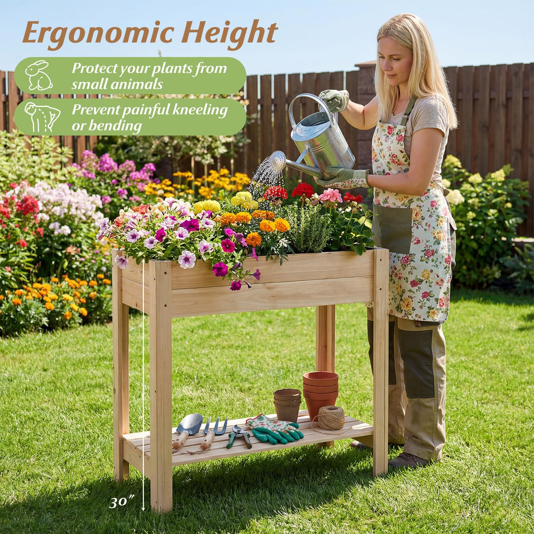 Giantex Wood Raised Garden Bed w/Lower Shelf