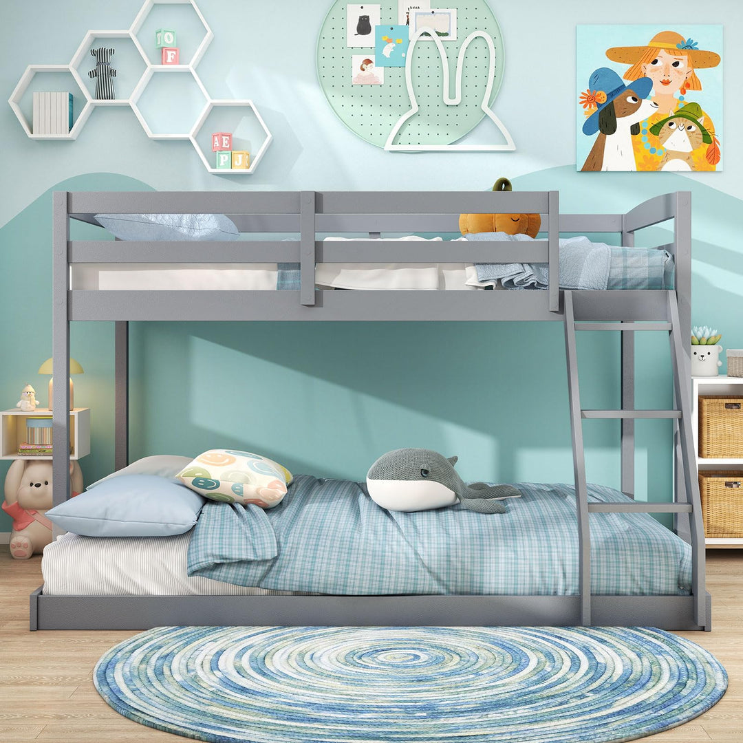 Giantex Twin Over Full Bunk Bed Solid Wood Kids Bunk Bed with Full-Length Guardrails & Ladder
