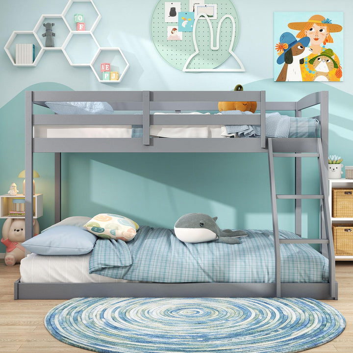Giantex Twin Over Full Bunk Bed Solid Wood Kids Bunk Bed with Full-Length Guardrails & Ladder