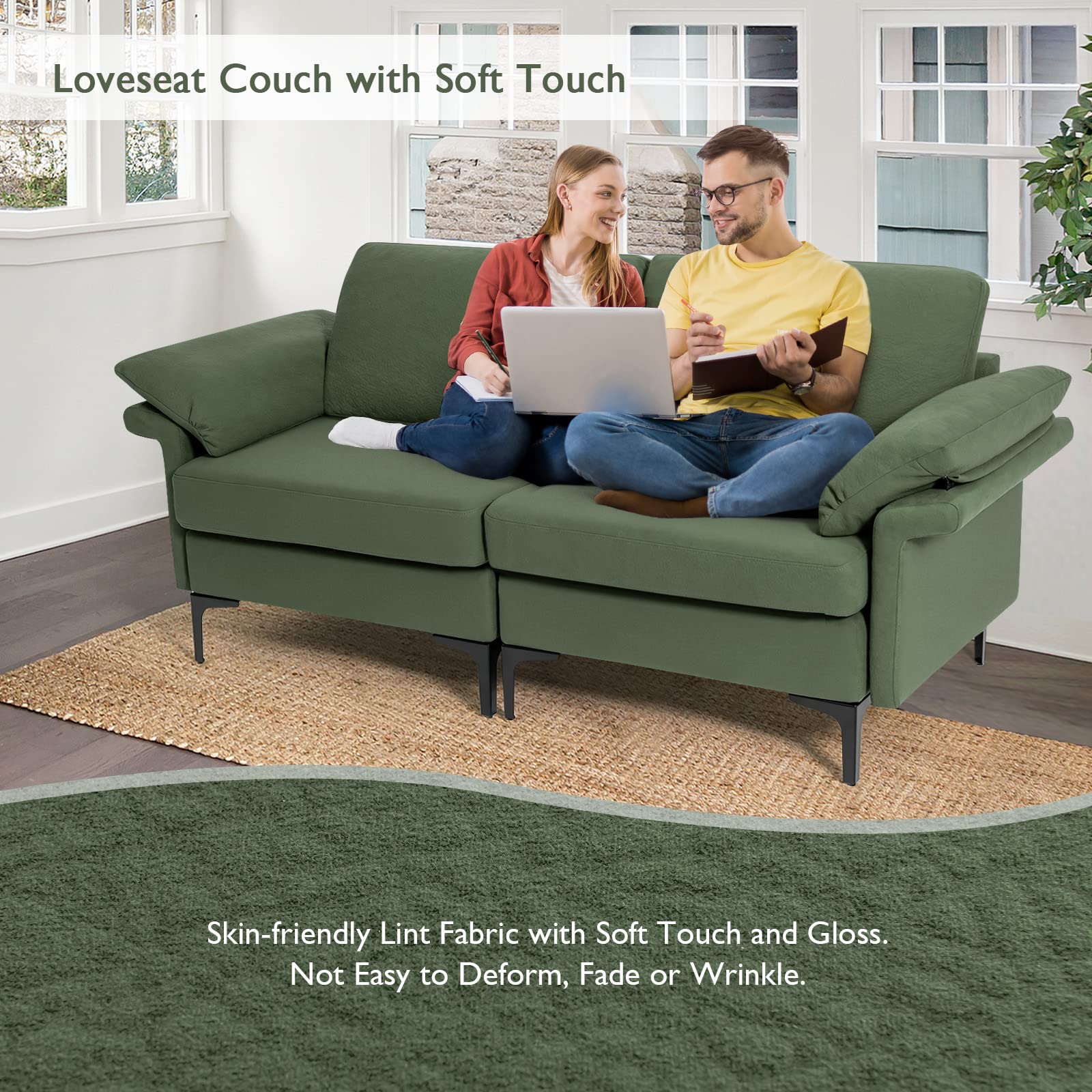 Giantex 72.5" L Loveseat, 2-Seat Sofa Couch with Removable Armrest Pillows