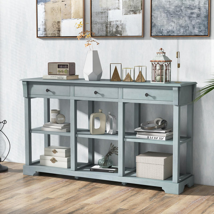 Giantex Console Table with Storage, 58” Long Sofa Table with 3 Drawers & Open Shelves