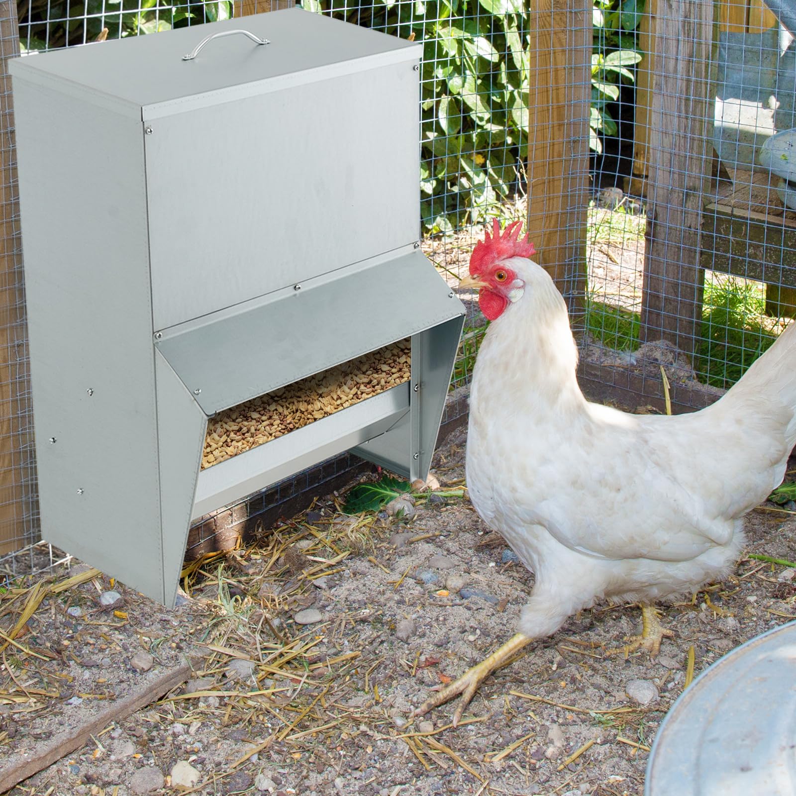 Giantex 50 lbs Galvanized Chicken Feeder