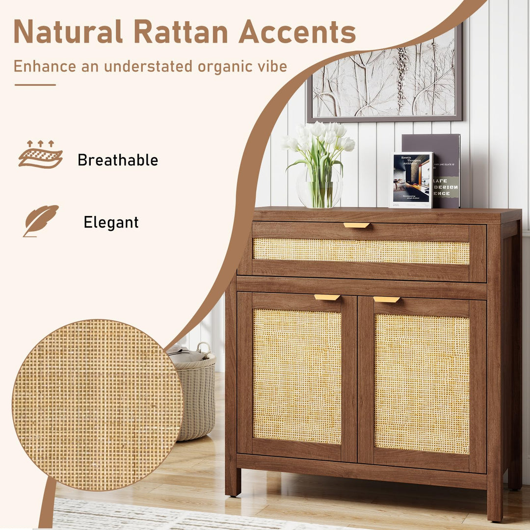 Giantex Sideboard Buffet Cabinet Rustic Rattan Storage Cabinet w/ 2 Doors
