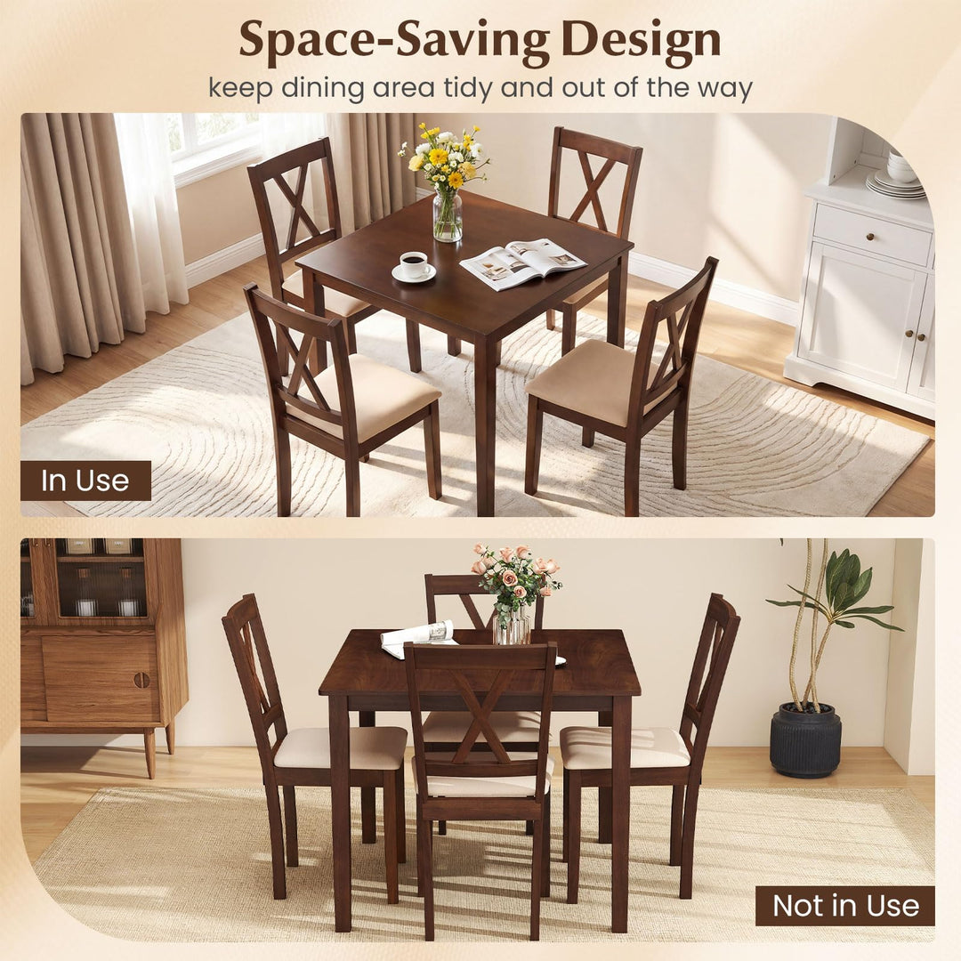 Giantex Dining Table Set for 4 | Square Kitchen Table Set w/ 4 Upholstered Chairs w/X-Shaped Backrest