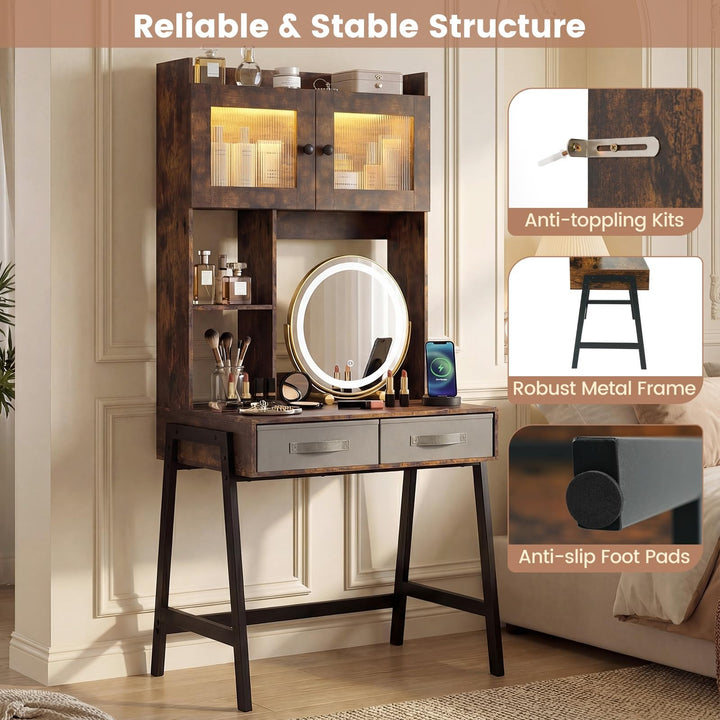 CHARMAID 67'' Tall Vanity Desk with LED Mirror