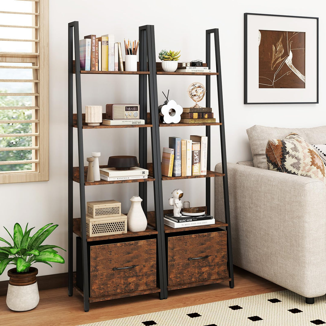 Giantex 5-Tier Industrial Ladder Bookshelf with Removable Fabric Drawer (1/2)