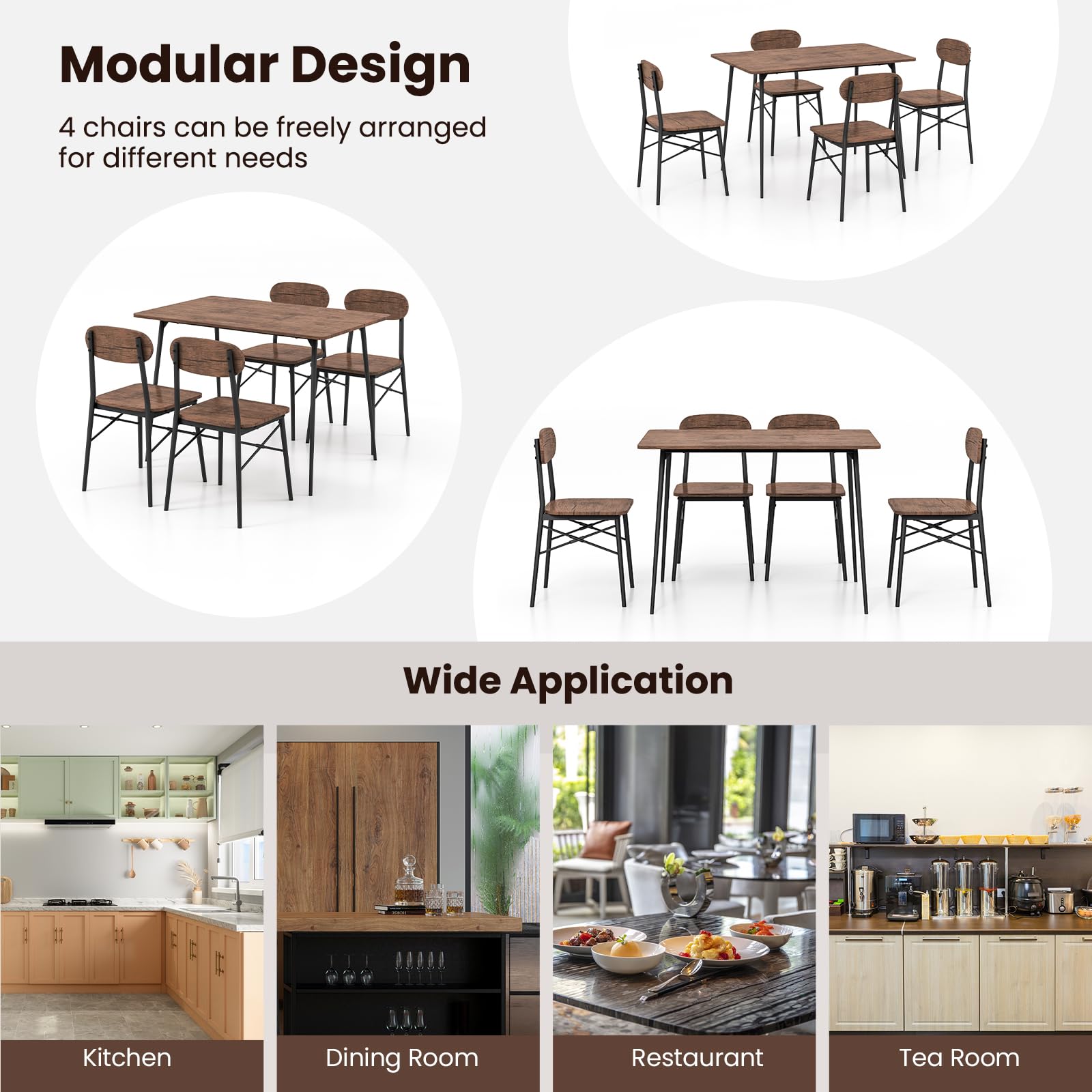 Giantex Dining Table Set for 4, Mid-Century Kitchen Furniture Set w/Kitchen Table, 4 Dining Chairs