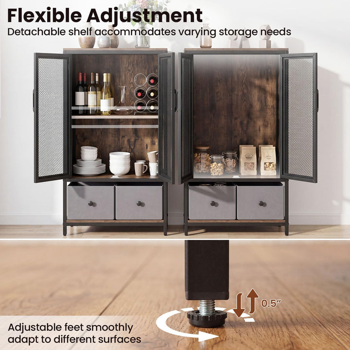 Giantex Industrial Coffee Bar Cabinet with Adjustable Shelves &amp; 2 Removable Cloth Drawers