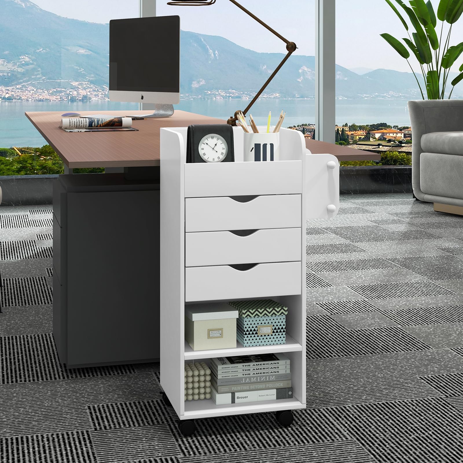 Giantex Craft Storage Cart - Utility Organizer Cart with 3 Drawers, 3 Shelves (White)