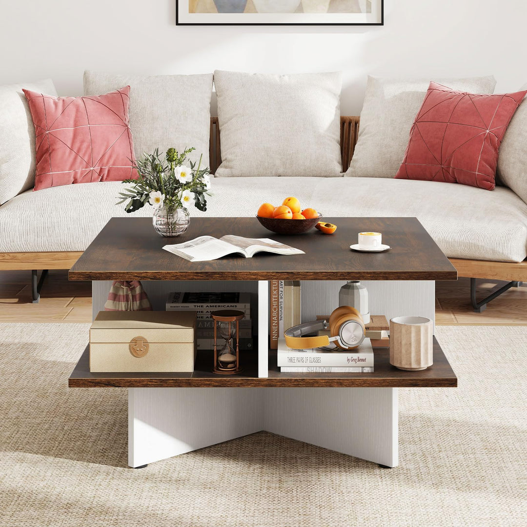 Giantex Mid Century Modern Center Table with 4 Storage Compartments