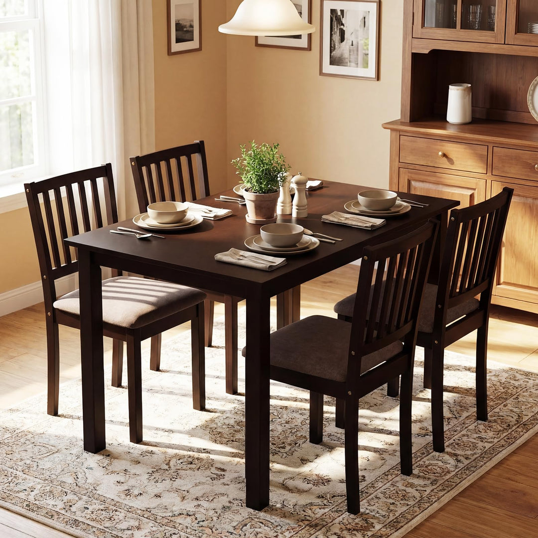 Giantex Dining Table Set for 4 | Rectangular Kitchen Table Set w/4 Upholstered Chairs