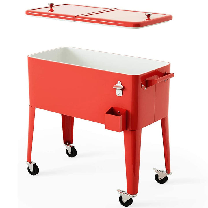 80 Quart Cooler Cart Outdoor Cooler Cart ,Portable Cooler with Casters,Red Metal