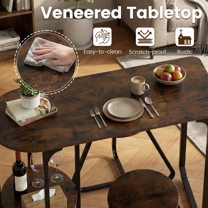 3-Piece Industrial Dining Table Set for Small Space-Rustic Brown