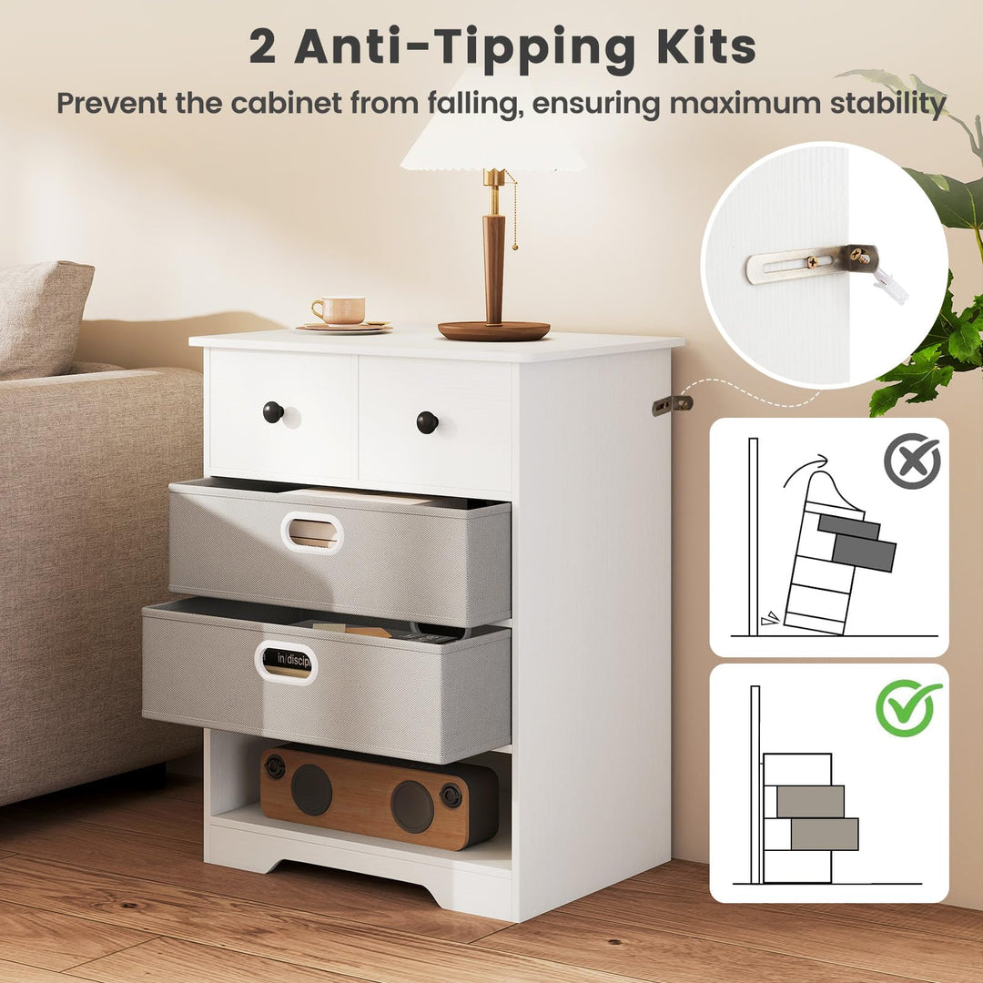 Giantex Nightstand with 4 Storage Drawers