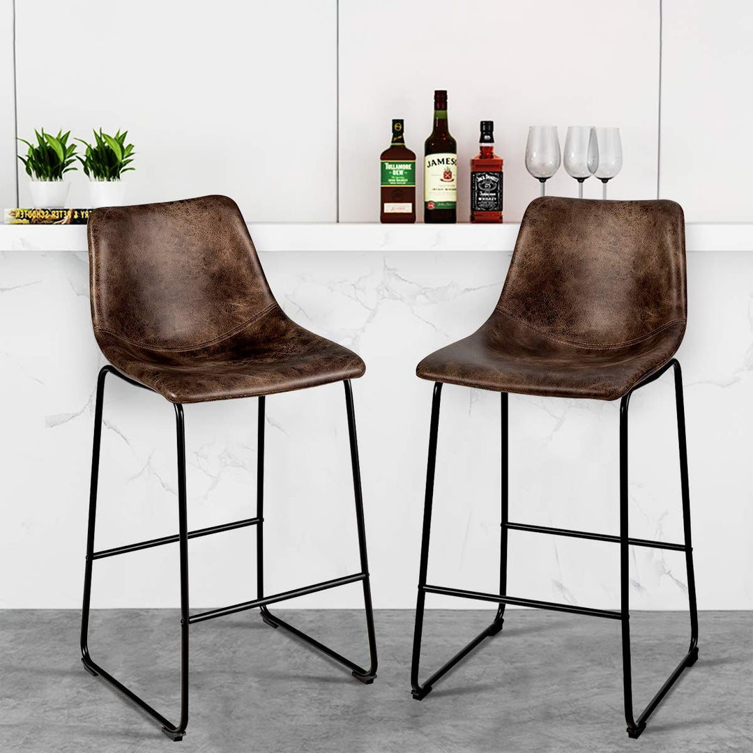 Vintage Faux Suede Bar Stools, with Metal Legs, Back and Footrest
