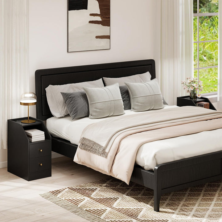 Giantex Side End Table with Charging Station Sofa Couch Table with Shelf Drawers