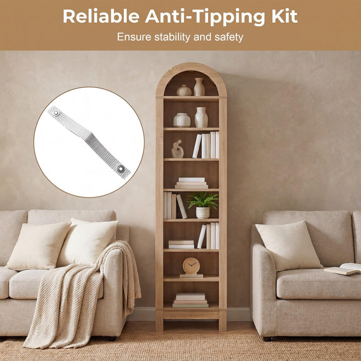Giantex 71" Tall 8-Tier Arched Modern Bookshelf with 3 Adjustable Shelves (1/2)
