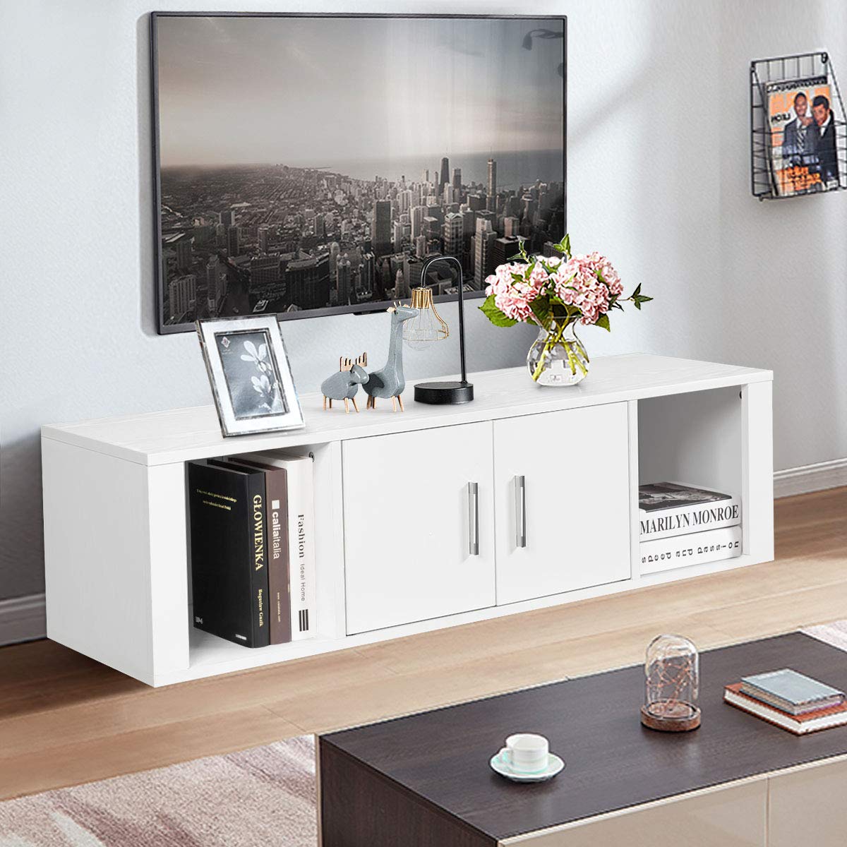 Wall Mounted Storage Cabinet 2 Cube Floating Media Hanging Desk