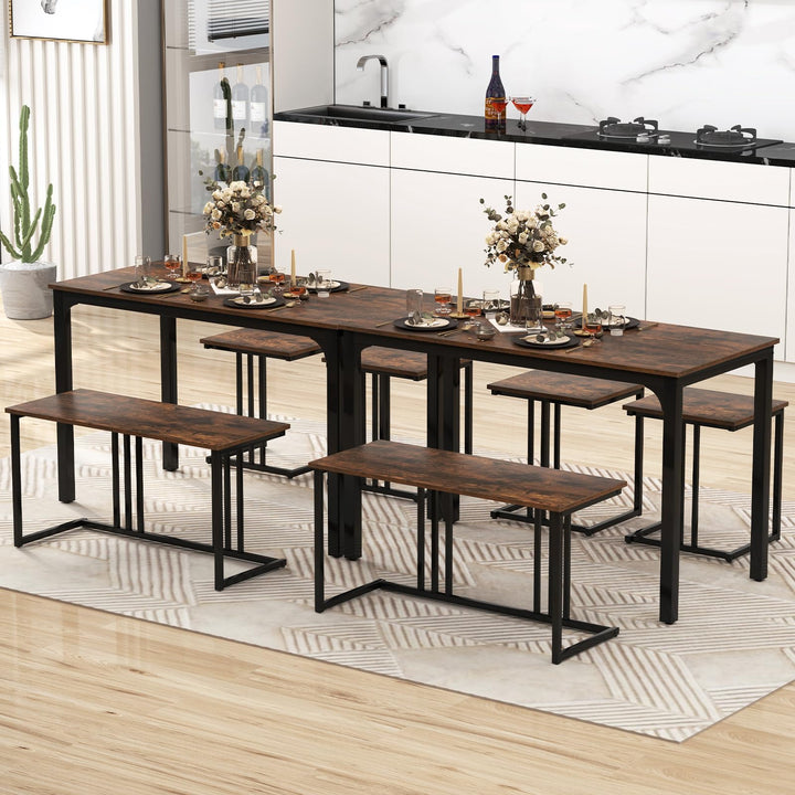 Giantex Dining Table Set for 4 Industrial Kitchen Table 2 Chairs Stool & Bench