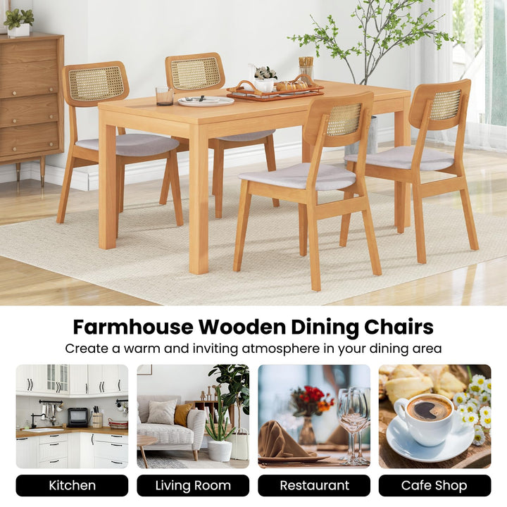 Giantex Rattan Dining Chairs Set of 2/4, Wooden Kitchen Chairs w/Cane Back, Rubber Wood Frame