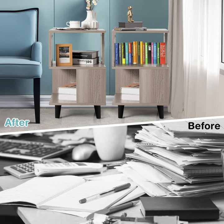 Giantex 3-Tier Geometric Bookshelf Set of 2 with Open Storage Shelves