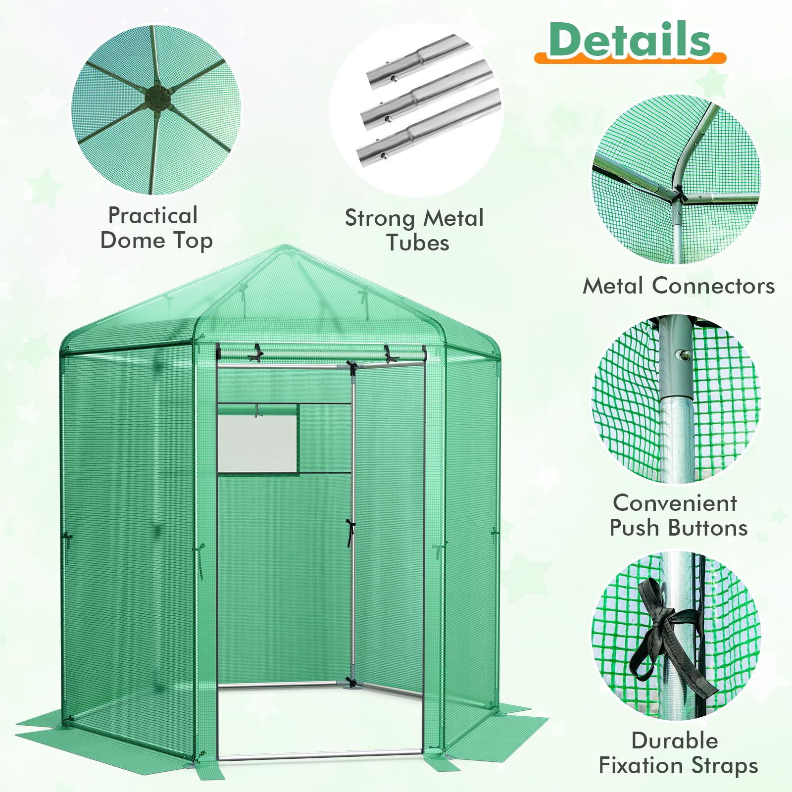 Giantex 7 x 6 x 7.5 FT Greenhouse, Large Hexagonal Walk in Greenhouse Outdoor with Heavy-Duty Metal Frame