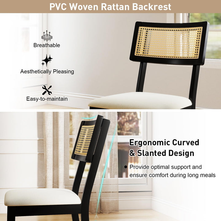 Giantex Fabric Upholstered Dining Room Chairs w/Padded Seat Rubber Wood Legs & Curved Backrest