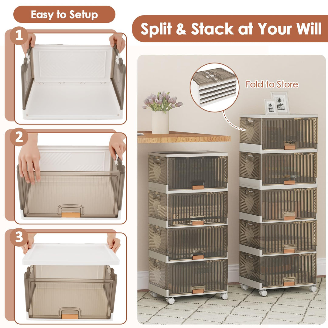Giantex 5 Tier Stackable Storage Bins with Lids 22.5 Gal Foldable Shoe Storage Box